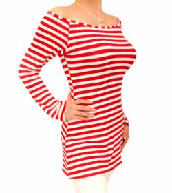 Red Striped Slash Neck Tunic Top