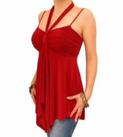 Red Strappy Halter Neck Tunic Top