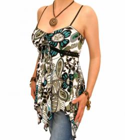 Green Print Strappy Tunic Top