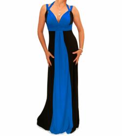 Blue and Black Long Evening Dress