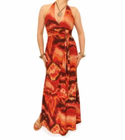 Orange and Brown Tie Dye Maxi Dress