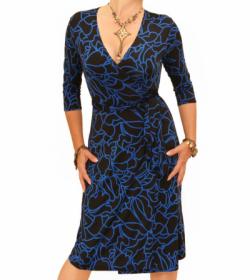 Blue Squiggle Print Wrap Dress