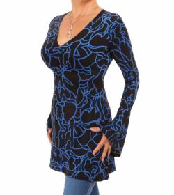 Blue Squiggle Print Bell Sleeve Tunic Top