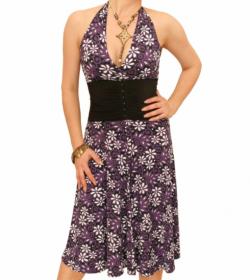 Purple Print Corset Style Halter Dress