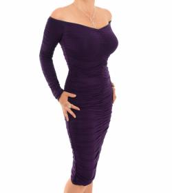 Purple off the Shoulder Ruched Dress