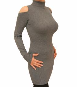 Grey Cold Shoulder Polo Neck Jumper