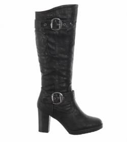 Black Biker Style Buckle Detail Boots