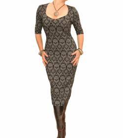 Grey and Black Print Stretch Shift Dress