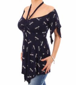 Navy Blue Dragonfly Print Top