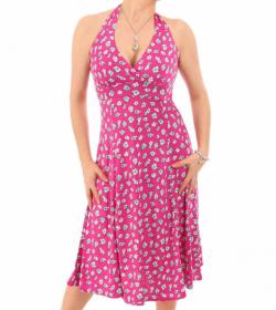 Pink Daisy Print Halter Neck Dress