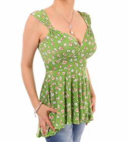 Green Daisy Print V Neck Floaty Top