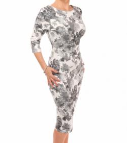 Grey and Ivory Floral Shift Dress