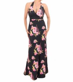 Black and Pink Floral Maxi Dress