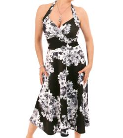Black and White Floral Halter Neck Dress