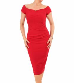 Red Bardot Style Notch Dress