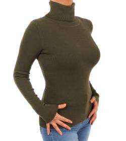 Khaki Polo Neck Clingy Jumper