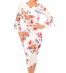 Ivory Floral Bell Sleeve Pencil Dress