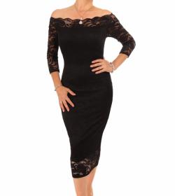 Black Lace Off the Shoulder Midi Dress