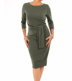 Khaki Sash Detail Pencil Dress