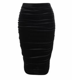 Black Velour Ruched Stretchy Skirt