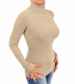 Oatmeal Ribbed Polo Neck Clingy Jumper