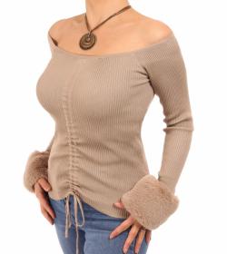 Mocha Faux Fur off the Shoulder Jumper