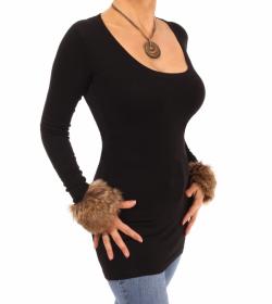 Black Faux Fur Scoop Neck Jumper