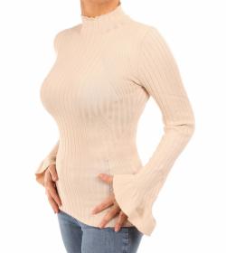 Beige Ribbed Bell Sleeve Jumper