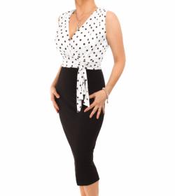 Black and Ivory Spot Print Sleeveless Dress