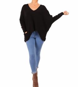 Black Oversized V Neck Jumper