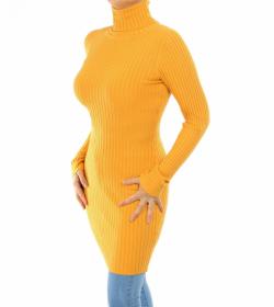 Mustard Ribbed Polo Neck Long Jumper