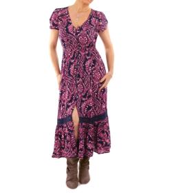 Pink and Navy Paisley Button Through Midi Dress