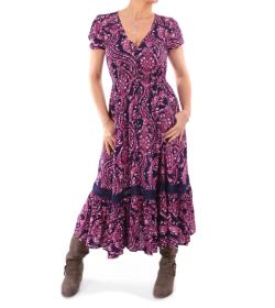 Pink and Navy Paisley Button Through Midi Dress