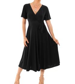 Black Fit and Flare Flutter Sleeve Dress