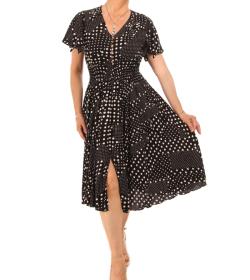 Black Spot Button Detail Fit and Flare Dress