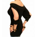 Black off the Shoulder Split Sleeve Top