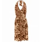 Beige Floral Halter Neck Wrap Dress