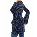 Blue Squiggle Print Bell Sleeve Tunic Top