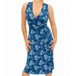 Blue Floral Print Sleeveless Wrap Dress