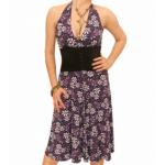 Purple Print Corset Style Halter Dress