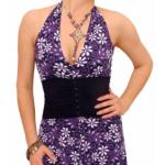 Purple Print Corset Style Halter Dress
