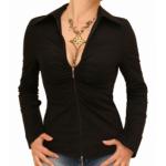 Black Zip Up Fitted Stretchy Shirt