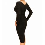 Black Ruched V Neck Dress