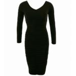 Black Ruched V Neck Dress