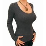 Grey Ribbed Scoop Neck Jumper