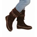 Brown Suede Effect Stitch Detail Boots