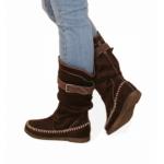 Brown Suede Effect Stitch Detail Boots