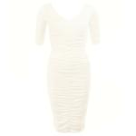 Ivory Ruched V Neck Dress