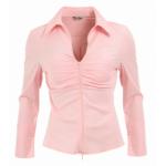 Pink Zip Up Fitted Stretchy Shirt