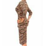 Brown Zig Zag Print Wrap Dress